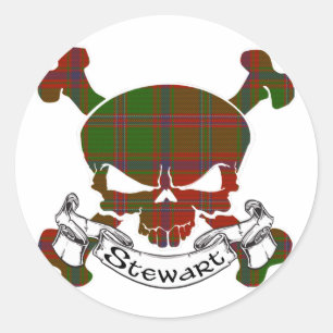 Stewart Tartan Skull Classic Round Sticker
