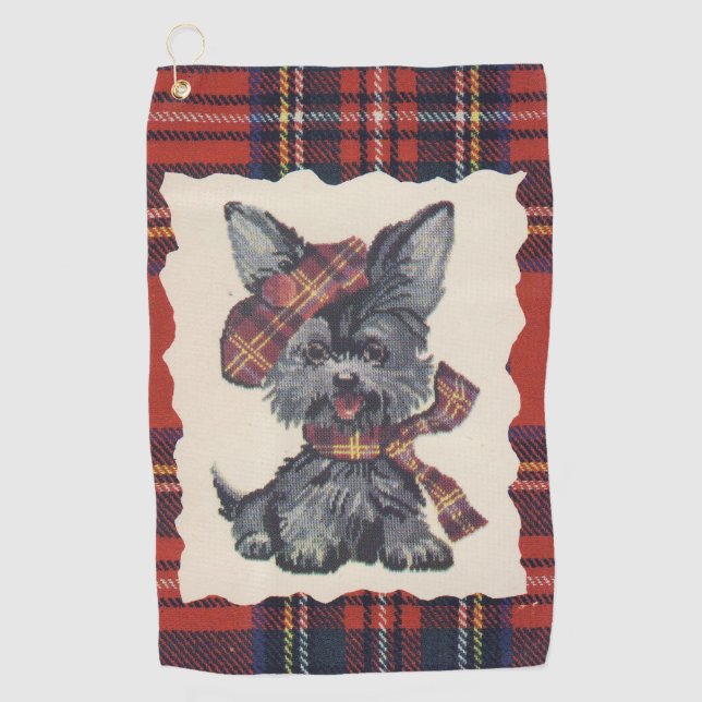 Stewart Tartan Vintage Scottie Dog Golf Towel (Front)