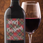 Stewart Tartan White Script, Company Name Set of 6 Wine Label<br><div class="desc">Modern white brush script, Merry Christmas, on a Royal Stewart Tartan plaid background, greeting and business or personal name. Perfect bottle label for the holidays, for colleague, client, friends, anyone. You will receive six 3.5" x 4" printed labels per order at this fantastic price and excellent printing. Easily change text...</div>