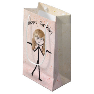 Stick Birthday Girl with Hair  Small Gift Bag