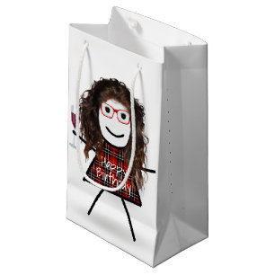 Stick Birthday Girl with Wine Glass Small Gift Bag
