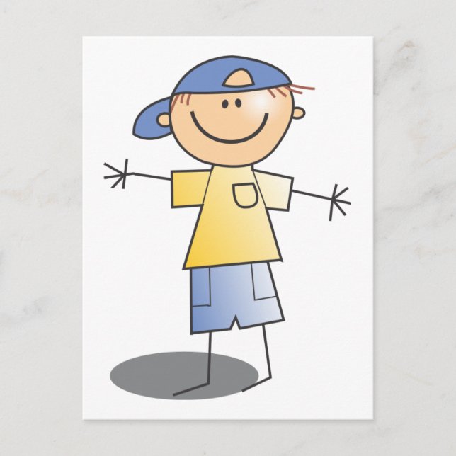 Stick Boy ~ Blue Ball Cap Postcard (Front)