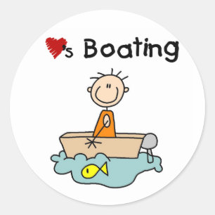 Stick Boy Loves Boating Classic Round Sticker
