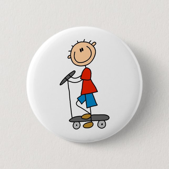 Stick Boy on Scooter 6 Cm Round Badge (Front)