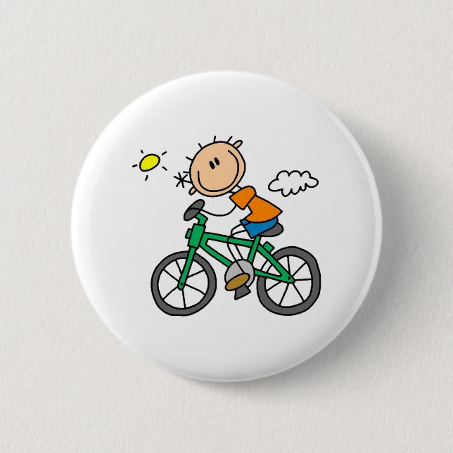 Stick Boy Riding Bicycle 6 Cm Round Badge (Front)
