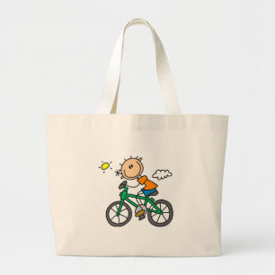 Stick Boy Riding Bicycle Large Tote Bag