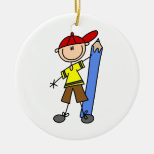 Stick Boy With Pencil Ceramic Tree Decoration