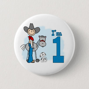 Stick Cowboy 1st Birthday Pinback Button