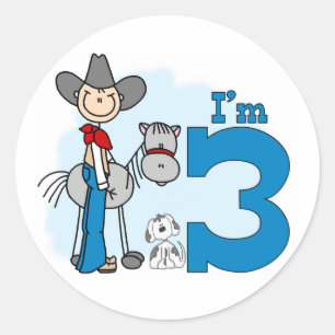 Stick Cowboy 3rd Birthday Classic Round Sticker