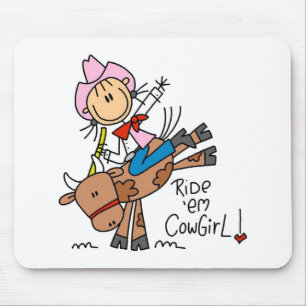 Stick Cowgirl Riding Bull Mousepad