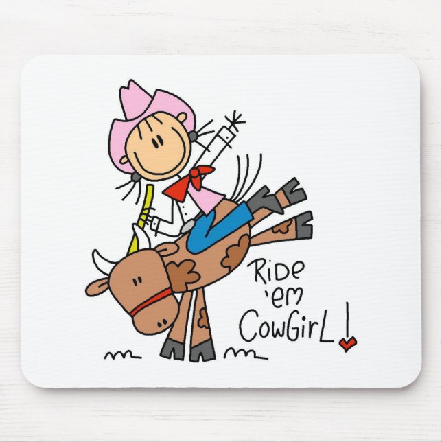 Stick  Cowgirl Riding Bull Mousepad (Front)