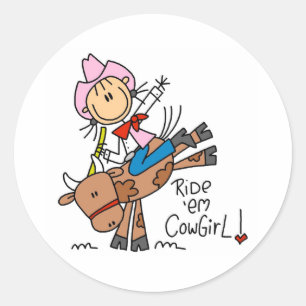 Stick  Cowgirl Riding Bull Stickers