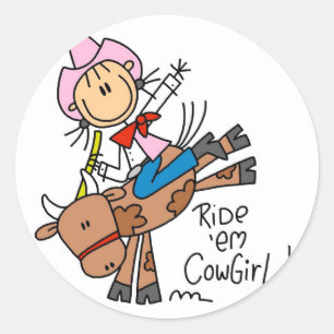 Stick  Cowgirl Riding Bull Tshirts and Gifts Classic Round Sticker