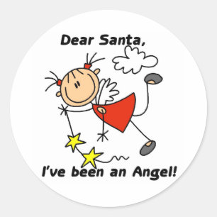 Stick Figure Angel Dear Santa Tshirts and Gifts Classic Round Sticker