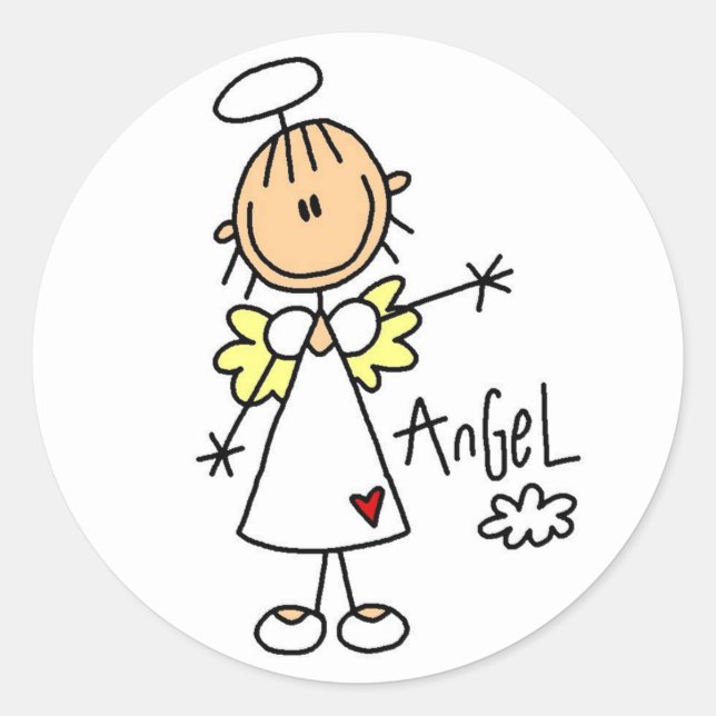 Stick Figure Angel T-shirts and Gifts Classic Round Sticker (Front)