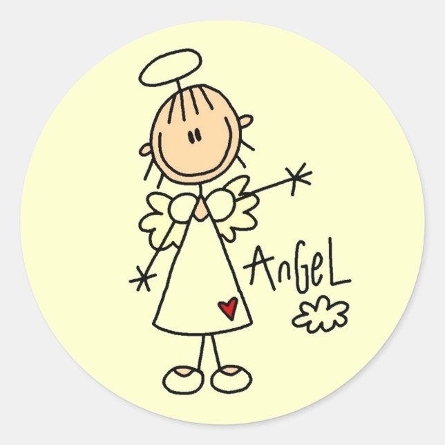 Stick Figure Angel T-shirts and Gifts Classic Round Sticker (Front)