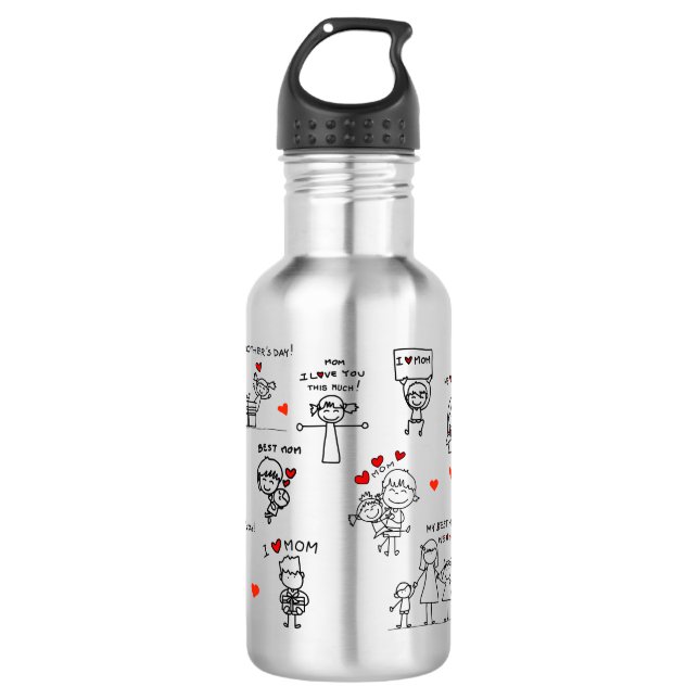 Stick Figure Art Mother Day 532 Ml Water Bottle (Front)