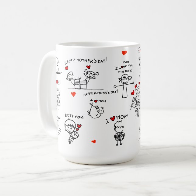 Stick Figure Art Mother Day Coffee Mug (Front Left)