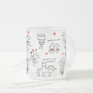 Stick Figure Art Mother Day Frosted Glass Coffee Mug