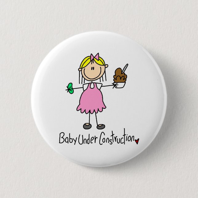 Stick Figure Baby Under Construction 6 Cm Round Badge (Front)