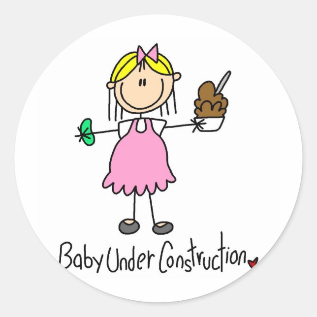 Stick Figure Baby Under Construction Classic Round Sticker (Front)