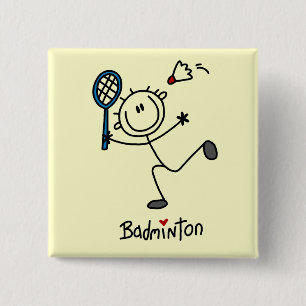 Stick Figure Badminton T-shirts and Gifts 15 Cm Square Badge