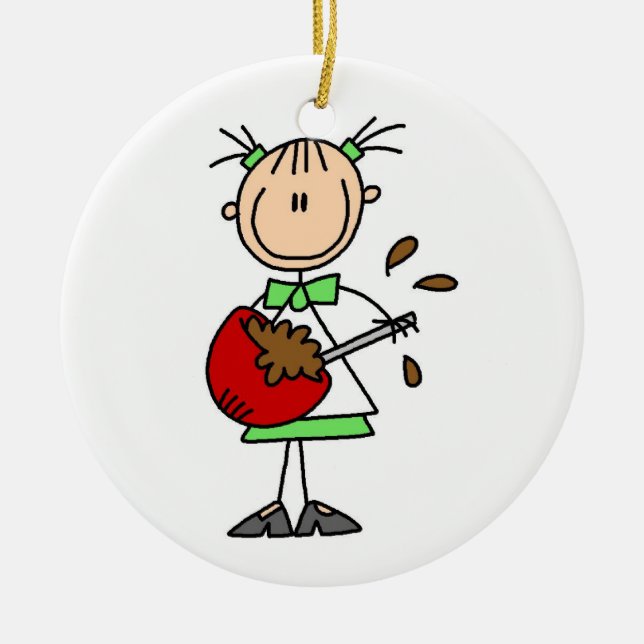 Stick Figure Baker Mixing Batter Ceramic Tree Decoration (Front)