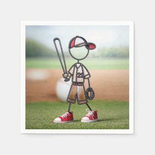 Stick Figure Baseball Player In Red Sneakers Napkin