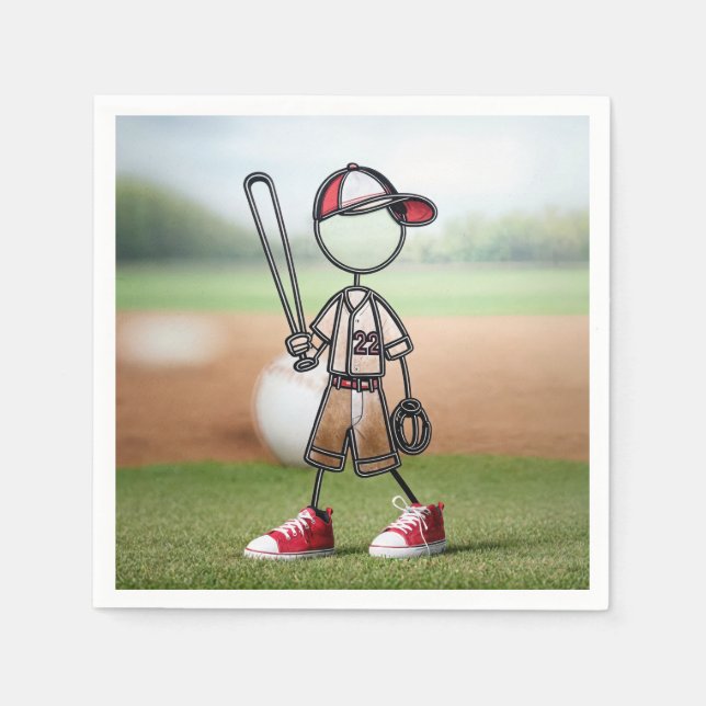 Stick Figure Baseball Player In Red Sneakers Napkin (Front)