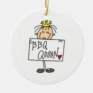 Stick Figure BBQ Queen Ceramic Tree Decoration