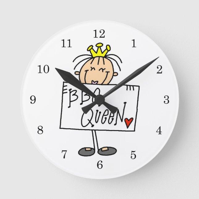 Stick Figure BBQ Queen Round Clock (Front)