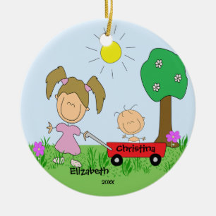 Stick figure Big & Lil Sister Christmas Ornament