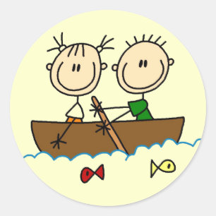 Stick Figure Boat Fishing Tshirts and Gifts Classic Round Sticker