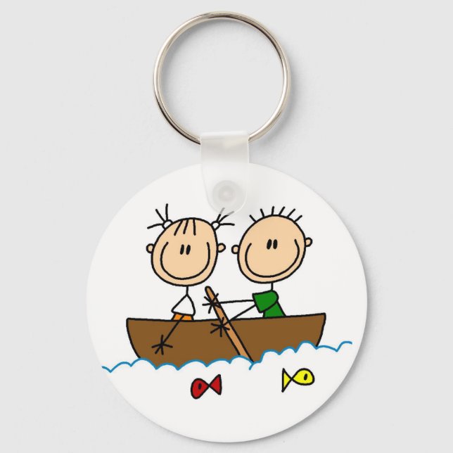 Stick Figure Boat Fishing Tshirts and Gifts Key Ring (Front)