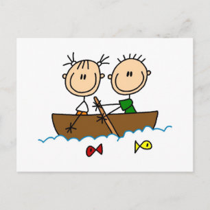Stick Figure Boat Fishing Tshirts and Gifts Postcard