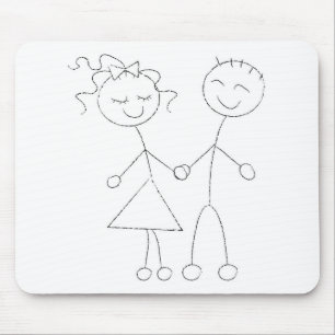Stick Figure Boy and Girl Mouse Mat