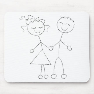 Stick Figure Boy and Girl Mouse Mat