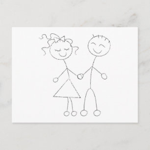 Stick Figure Boy and Girl Postcard