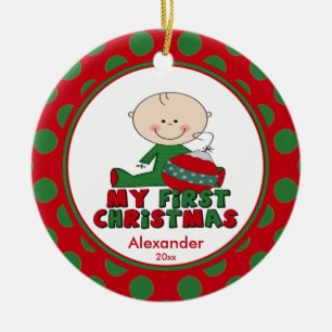 Stick Figure Boy Baby's First Christmas Ornament