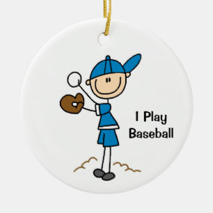 Stick Figure Boy Baseball Player Ceramic Tree Decoration