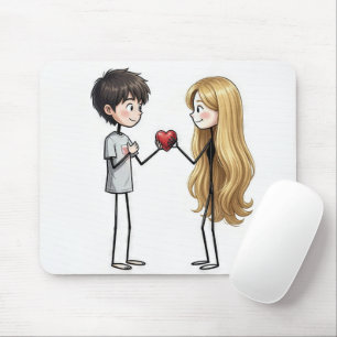 Stick Figure Boy Giving His Heart Away Mouse Mat
