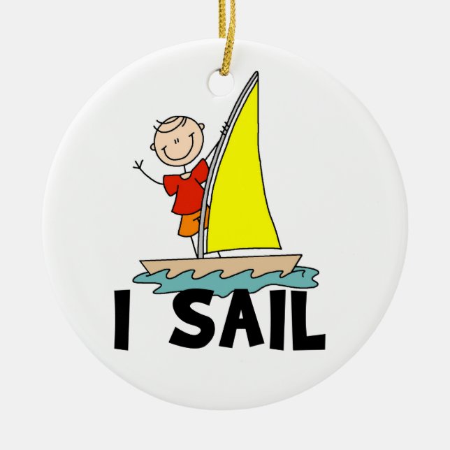 Stick Figure Boy I Sail Ceramic Tree Decoration (Front)