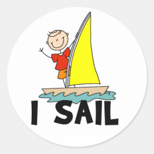 Stick Figure Boy I Sail Classic Round Sticker
