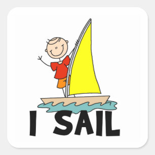 Stick Figure Boy I Sail Square Sticker