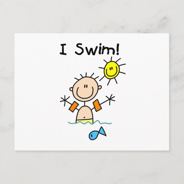 Stick Figure Boy I Swim Postcard (Front)