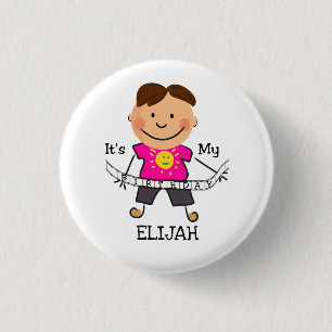 Stick Figure Boy It's My Birthday  3 Cm Round Badge