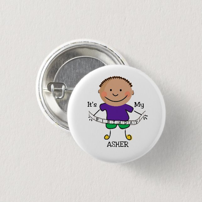 Stick Figure Boy It's My Birthday 3 Cm Round Badge (Front & Back)