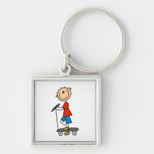 Stick Figure Boy on Scooter Key Ring