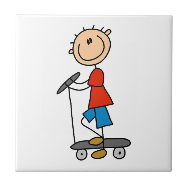 Stick Figure Boy on Scooter Tile (Front)