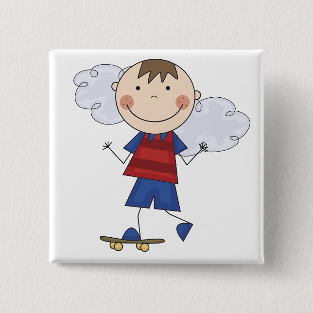 Stick Figure Boy Skateboarder Tshirts and Gifts 15 Cm Square Badge (Front)